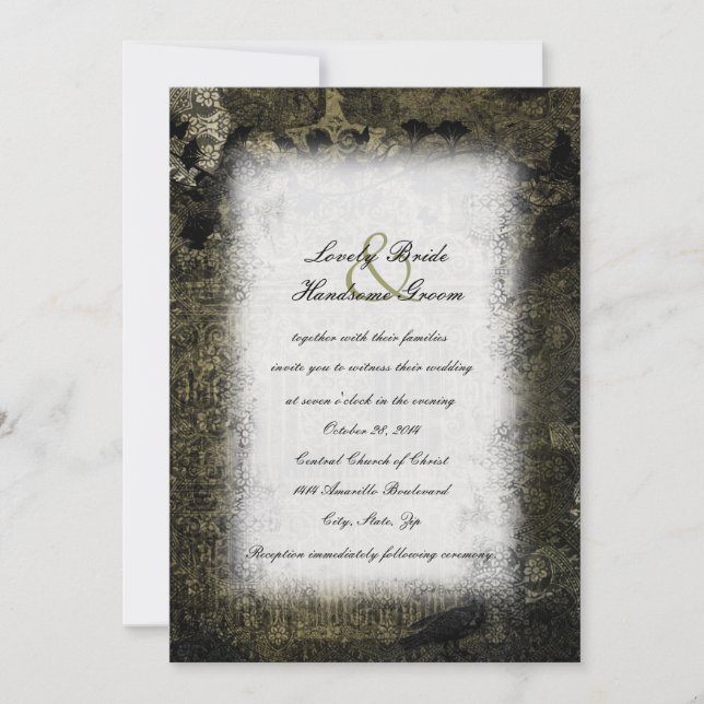 Invitación oscura gótica de la boda de la noche (Anverso)