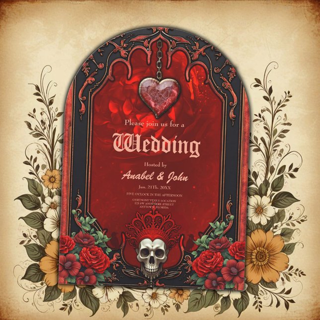 Invitación Oscuridad real, corazón gótico y cráneo (Subido por el creador)