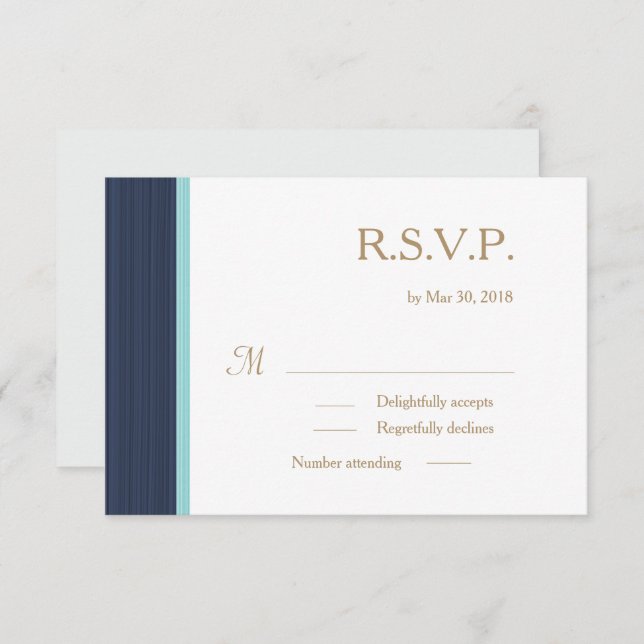 Invitación Oscuro azul dorado blanco franjas sutiles boda RSV (Anverso / Reverso)
