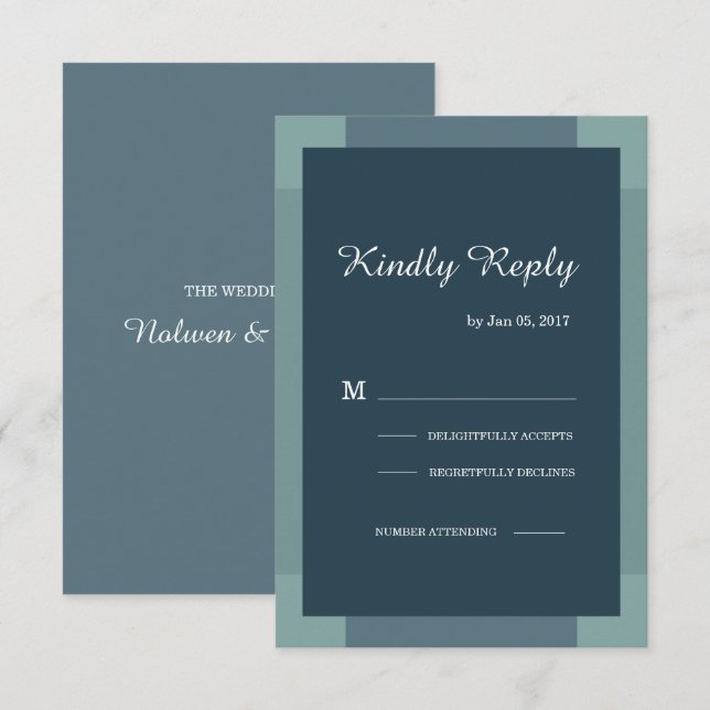 Invitación Oscuro azul marino azul turquesa boda moderna rsvp (Anverso / Reverso)