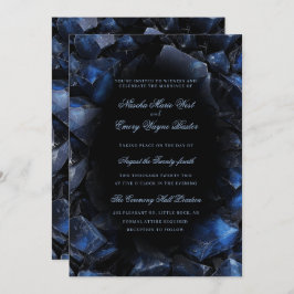 Invitación Oscuro Blue Boho Crystals Black Boda