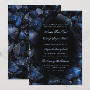 Invitación Oscuro Blue Boho Crystals Black Boda