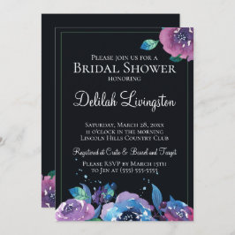 Invitación Oscuro Blue Purple Twilight Floral Bridal Shower