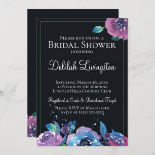 Invitación Oscuro Blue Purple Twilight Floral Bridal Shower
