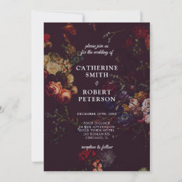Invitación Oscuro Boda elegante de Borgoña Moody Floral
