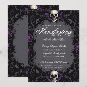 Invitación Oscuro Boho Floral Gótico Cráneo Handfasting Púrpu