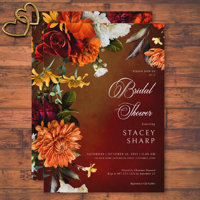 Invitación Oscuro Elegante Verano Sunset Floral Bridal Ducha (Dark Elegant Summer Sunset Floral Bridal Brunch Invitation)