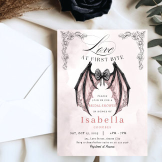 Invitación Oscuro Gótico Bridal Shower Coquette Batty Hallowe