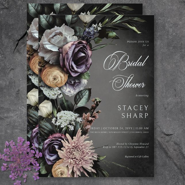Invitación Oscuro Gótico Misterioso Ducha Floral Borrada (Dark Gothic Mysterious Muted Floral Blur Shower Invitation)