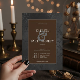 Invitación Oscuro Gótico Negro Floral Satin Damask Brown