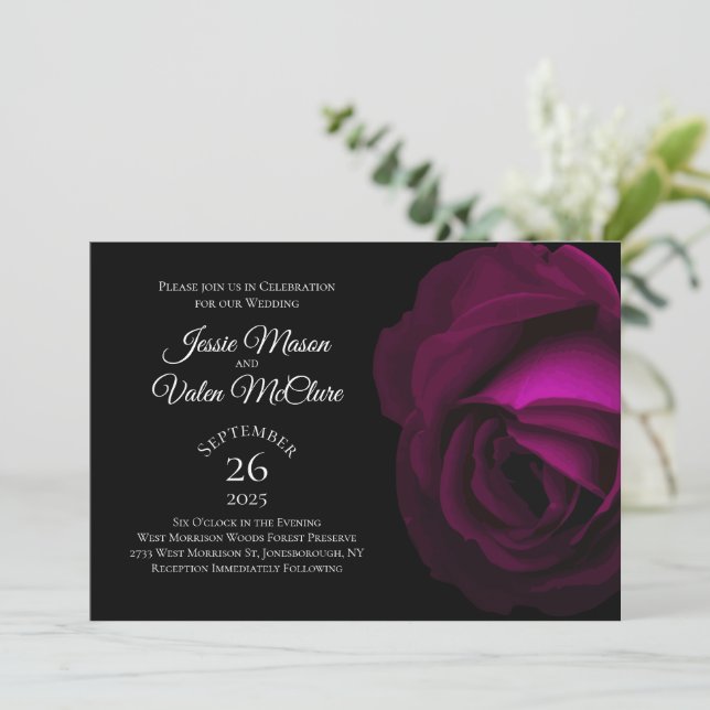 Invitación Oscuro Magenta Rosa Rosa Gótica Elegante Boda (Anverso de pie)
