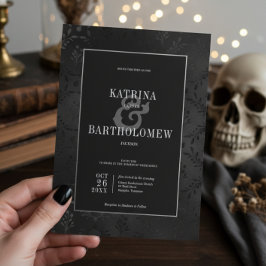 Invitación Oscuro matrimonio gótico negro floral satinado Dam