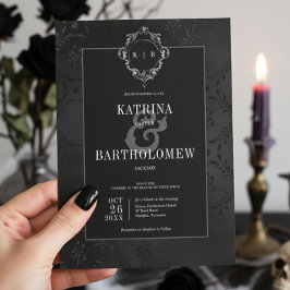 Invitación Oscuro matrimonio gótico negro floral satinado Dam