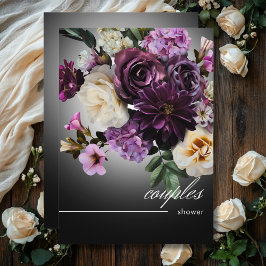 Invitación Oscuro Medianoche Morado Floral Romance Parejas Du