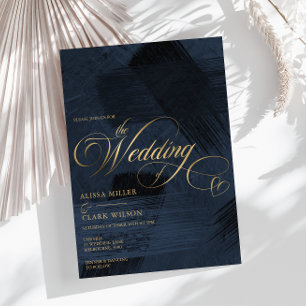 Invitación Oscuro Midnight Blue & Gold Modern Painterly Boda