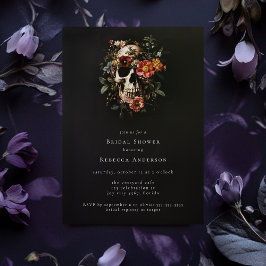 Invitación Oscuro Moody Black Gothic Floral Skull Bridal Show