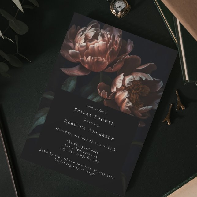 Invitación Oscuro Moody Black Gothic Florals Bridal Shower (Subido por el creador)