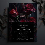 Invitación Oscuro Moody Black Gótica Roses Roses Roses Bridal<br><div class="desc">Enamorarse de celebrar tu ducha de novia con esta invitación a la ducha de novias oscura, de inspiración gótica y romántica, que incluye una obra de arte digital de un ramo de rosas rojas al estilo de antiguos maestros holandeses, oscura y morbosa sobre un fondo negro. La parte posterior muestra...</div>