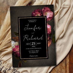 Invitación Oscuro Moody Boda floral a los viejos dueños de lo