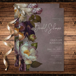 Invitación Oscuro Moody Burgundy & Cream Floral Bridal Shower