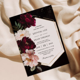 Invitación Oscuro Moody Burgundy Rubor Peonies Boda Floral