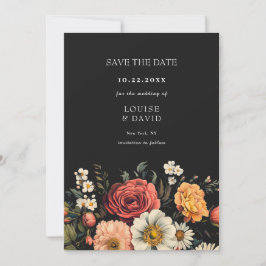 Invitación Oscuro Moody Elegant Floral Wedding Save the Date