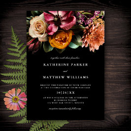 Invitación Oscuro + Moody Elegante Boda Floral Negro