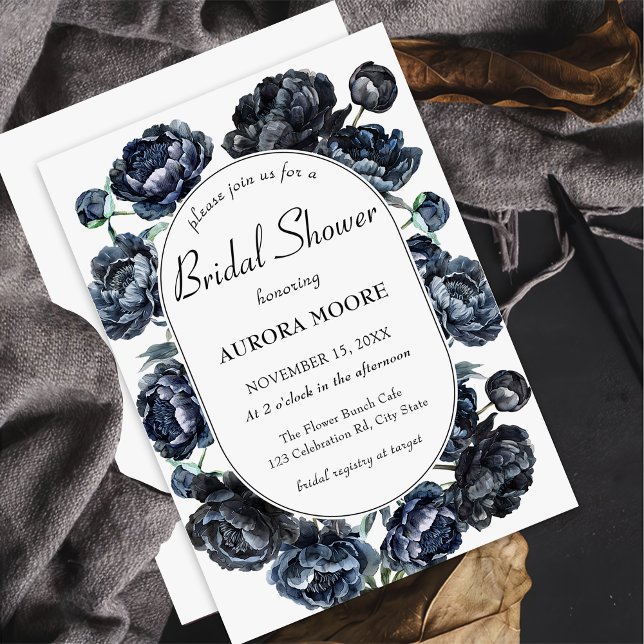 Invitación Oscuro Moody Floral Azul gótico Ducha de novias (Subido por el creador)