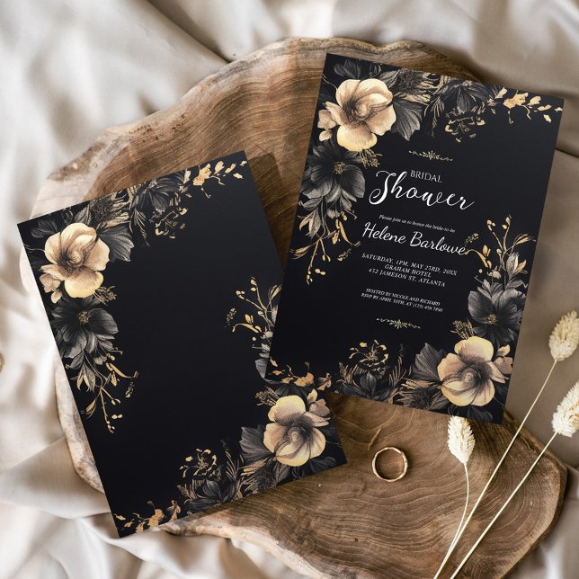 Invitación Oscuro Moody Gothic Floral Bridal Shower (Dark Moody Gothic Floral Bridal Shower Invitation)