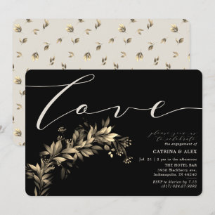 Invitación Oscuro Moody Greenery Beige Partido de Compromiso
