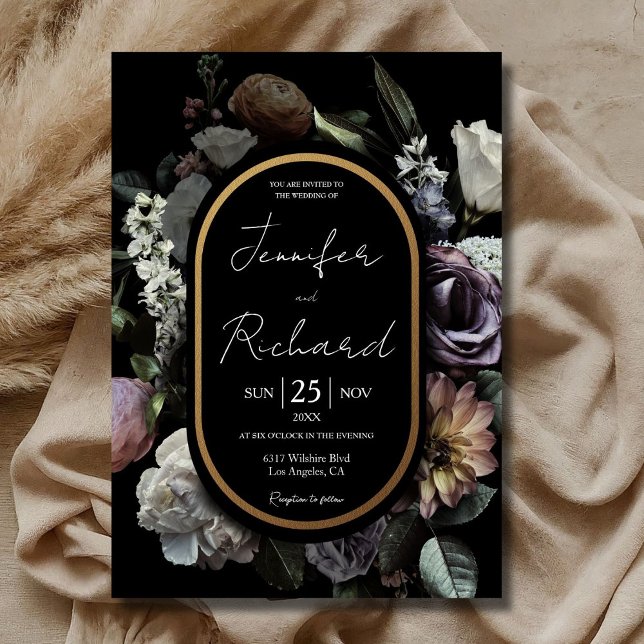 Invitación Oscuro Moody Holandés máster florece Boda negro ag (Subido por el creador)