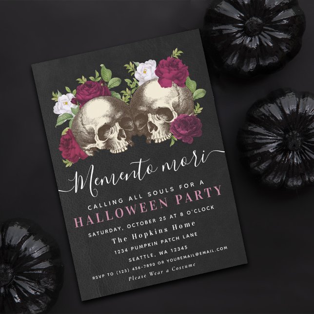 Invitación Oscuro Moody Memento Mori Fiesta de Halloween Flor (Subido por el creador)