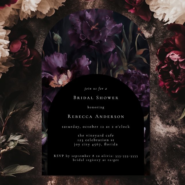 Invitación Oscuro Moody Purple Gothic Floral Bridal Shower Ar (Subido por el creador)