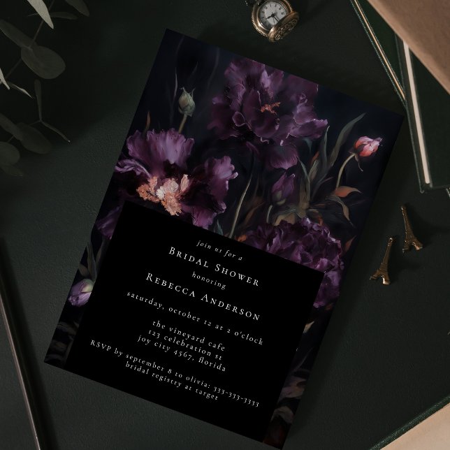 Invitación Oscuro Moody Purple Gothic Florals Bridal Shower (Subido por el creador)