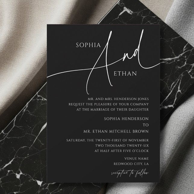 Invitación Oscuro Moody Romántico Boda formal negro (Subido por el creador)