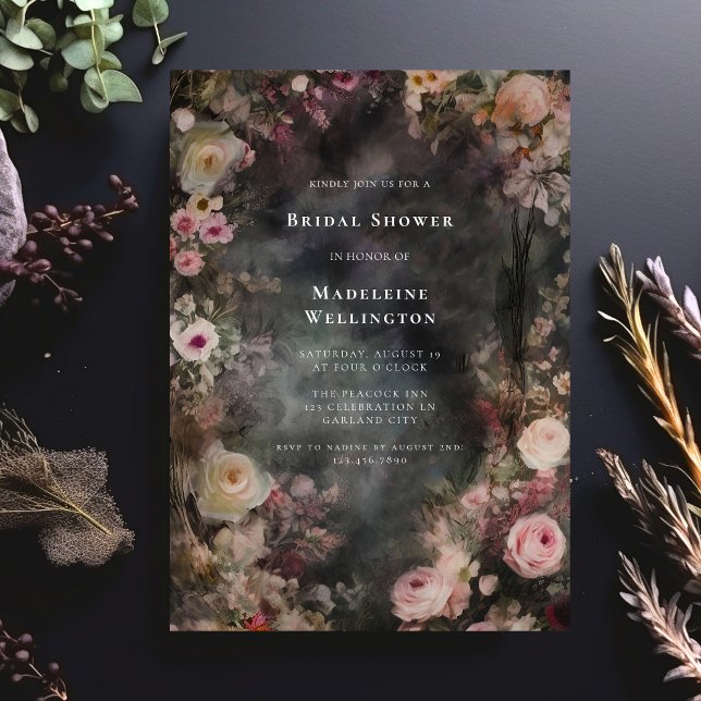 Invitación Oscuro Moody Romántico Floral Bridal Shower (Subido por el creador)