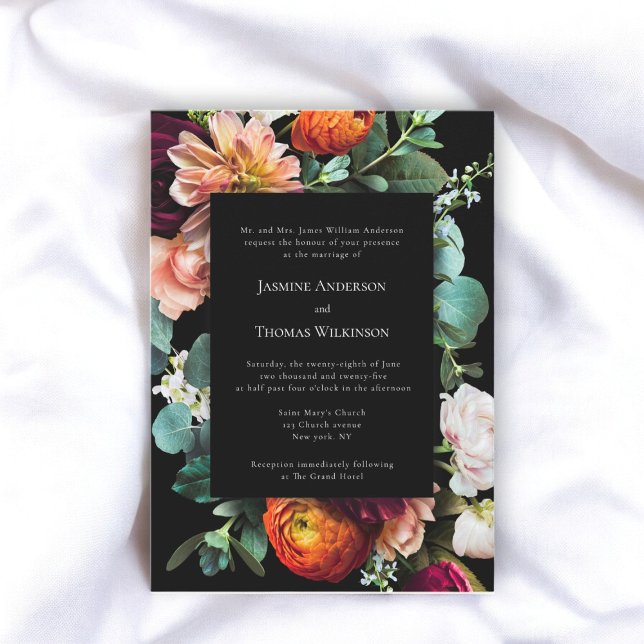 Invitación Oscuro moody romántico holandés floral tradicional (moody romantic dutch floral wedding invitation with traditional text )