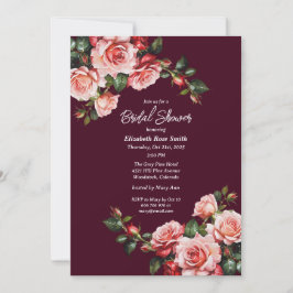 Invitación Oscuro moody rosa y rosas rojas burdeos boda
