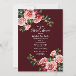Invitación Oscuro moody rosa y rosas rojas marrón ducha de no