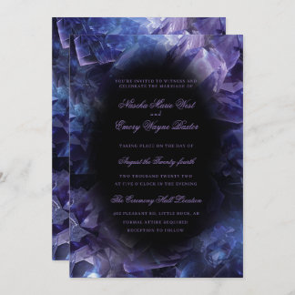 Invitación Oscuro morado Boho Crystals Black Boda