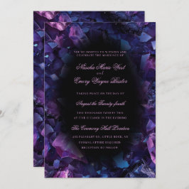 Invitación Oscuro morado Boho Crystals Black Boda