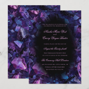 Invitación Oscuro morado Boho Crystals Black Boda