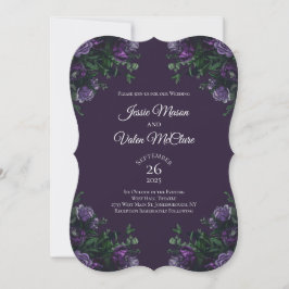 Invitación Oscuro Morado Floral Elegante Boda Gótica