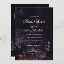 Invitación Oscuro Morado Gótico Boho Floral Bridal Shower