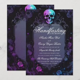 Invitación Oscuro Morado Gótico Luz Floral Calavera Ayuno