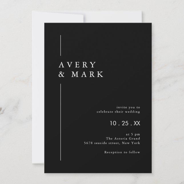 Invitación Oscuro negro moderno Boda Minimalista (Anverso)