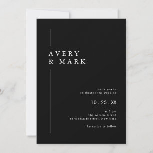 Invitación Oscuro negro moderno Boda Minimalista