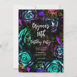 Invitación Oscuro País de las Maravillas Glamour Audaz Floral