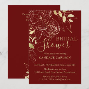 Invitación Oscuro Red & Gold Peony Moderno Floral Bridal Show