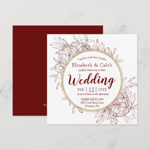 Invitación Oscuro Red & Oro Peony Boda moderno de toallas flo